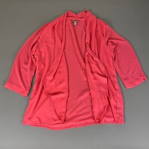 Chicos Cardigan Sweater Size 3 (US XL) Coral Pink Open Front 3/4‎ Sleeve *